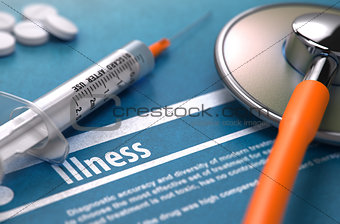 Illness. Medical Concept on Blue Background.