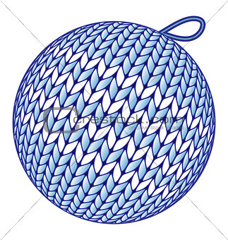 Blue knitted Christmas ball isolated on white
