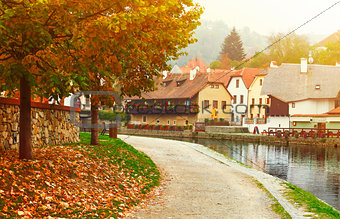 Cesky Krumlov river Vltava autumn
