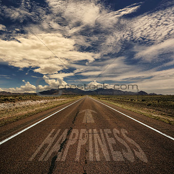 Road With the Word Happiness