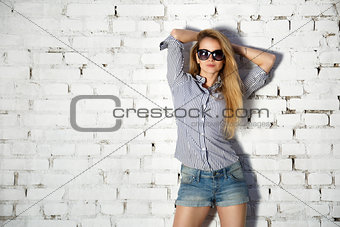 Fashion Street Style Teen Girl at Brick Wall