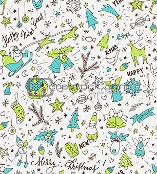 Sketchy neon bright doodle winter Christmas and New Year pattern