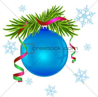 Fir branch and blue Christmas ball