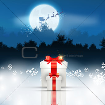 Christmas background with gift and santa 
