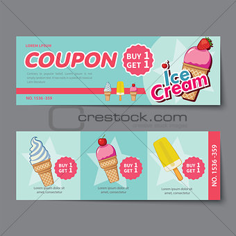 ice cream coupon discount template flat design