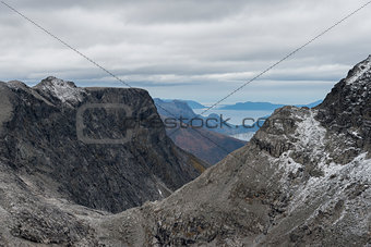 View of the fjords from the mountains of Rauma, Norway