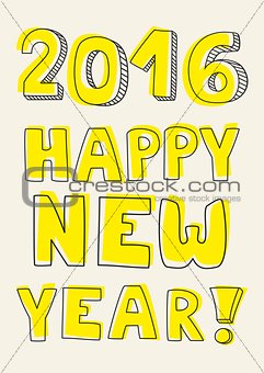 Happy New Year 2016 hand drawn pastel vector sign