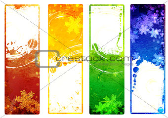 Set of banners with grunge Christmas backgrounds with snowflakes