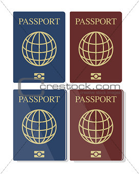 Vector set of blue and red biometric passports with globe 