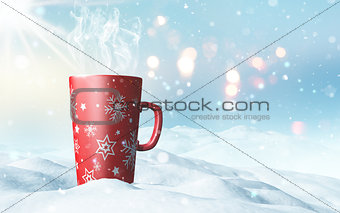 Christmas mug nestled in snow