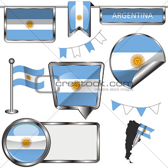 Glossy icons with flag of Argentina