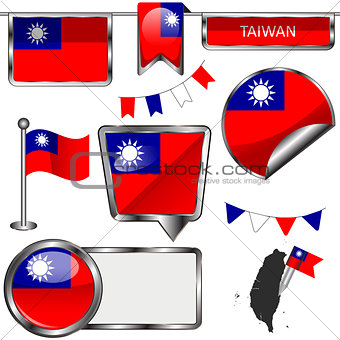 Glossy icons with flag of Taiwan