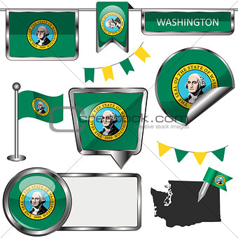 Glossy icons with flag of state Washington