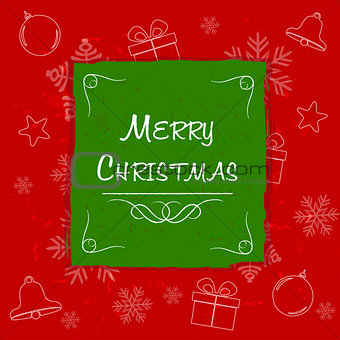 merry christmas in green frame, greeting card