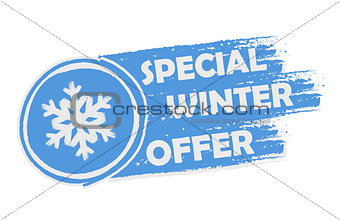 special winter offer with snowflake sign, drawn banner