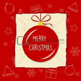 merry christmas in christmas ball in red frame, greeting card