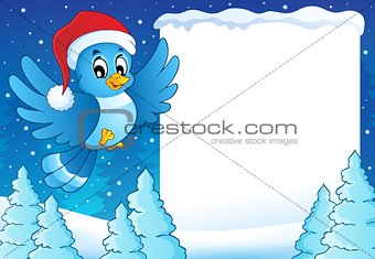 Frame with bird in Christmas hat