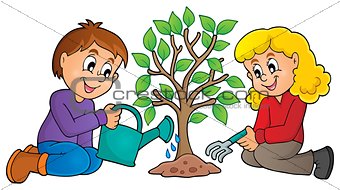 Kids planting tree theme image 1