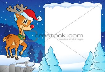Snowy frame with Christmas reindeer