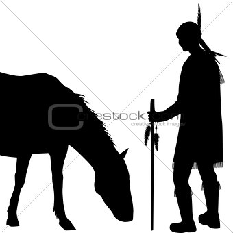 American Indian silhouette with horse