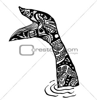 whale tail in graphic abstract style. Vector