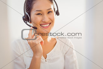 Call centre representative using headset
