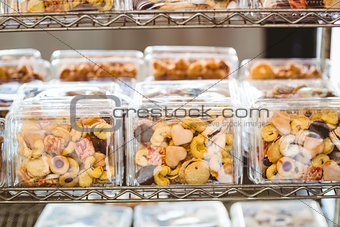 Close up of jars full of biscuits