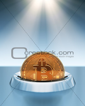 Putting Bitcoin Into Coin Slot In The Rays Of Light