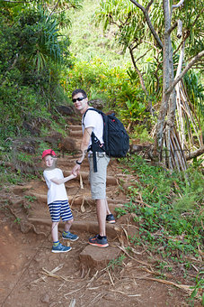 family hiking at kauai