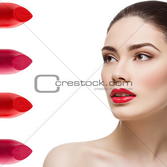Beautiful girl with bright red lips
