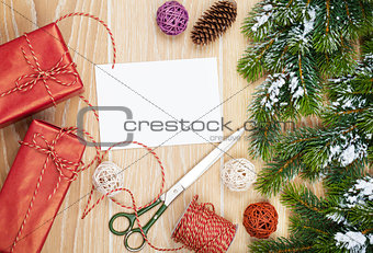Christmas presents wrapping and greeting card