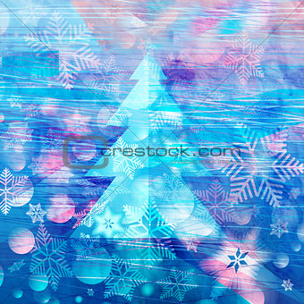 winter watercolor background with Christmas tree 