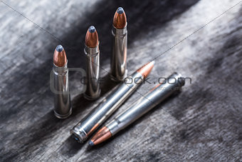 Cartridges silver with copper large-caliber bullets