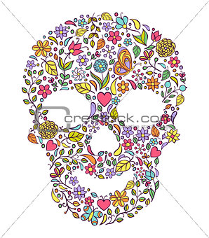  floral skull isolated on white background