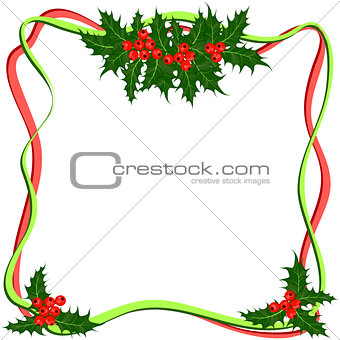 Holly berries frame. Christmas symbol vector illustration