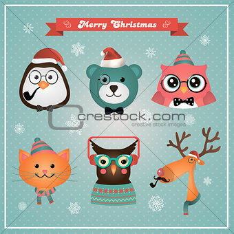Cute Christmas Fashion Hipster Animals and Pets