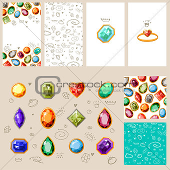 Templates with gem stones and jewelry.