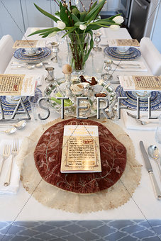 Passover seder table.