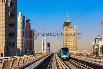 Dubai's Metro with skyscrapers