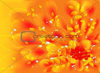 Abstract vector fractal with autumn leaves and rowan. EPS10 vector illustration