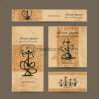 Business cards design with hookah sketch