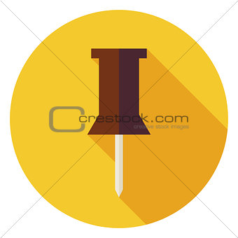 Flat Office Paper Pin Circle Icon with Long Shadow