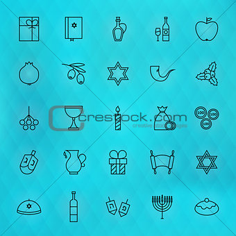 Happy Hanukkah Thin Line Icons Set