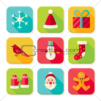 New Year and Merry Christmas Square App Icons Set