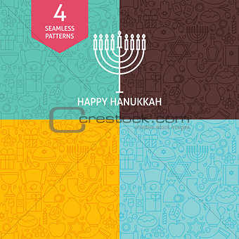 Thin Line Happy Hanukkah Holiday Patterns Set