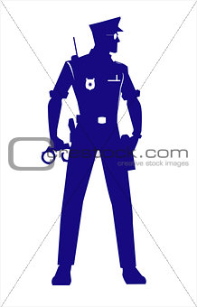 Policeman in alert standing position