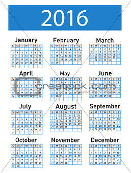 Vector modern and simple calendar 2016