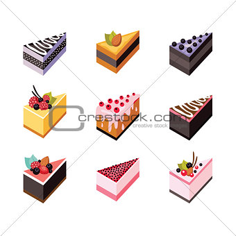 Cake set Isometric flat design web icon collection Delicious dessert