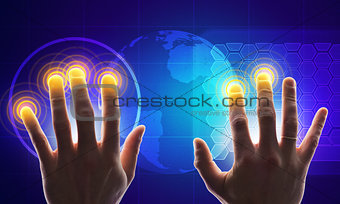 Hands with holographic screen