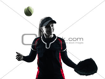 woman playing softball players silhouette isolated